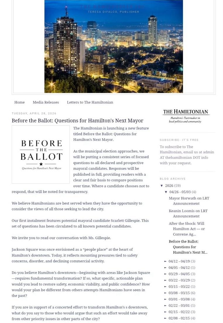 Before the Ballot: Questions for Hamilton’s Next Mayor – May 2, 2026