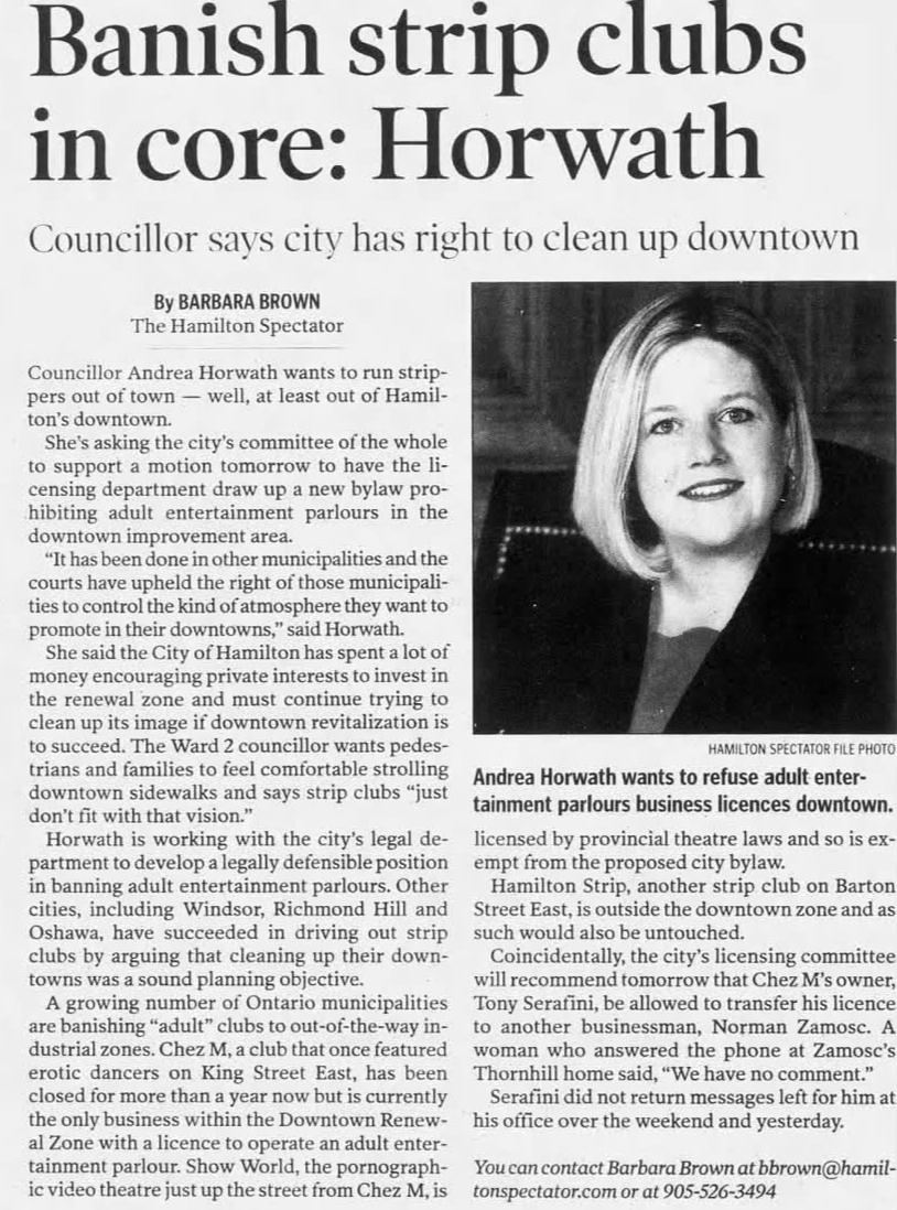 A Note on Andrea Horwath’s Stance on Hamilton Strip Clubs – June 13, 2026