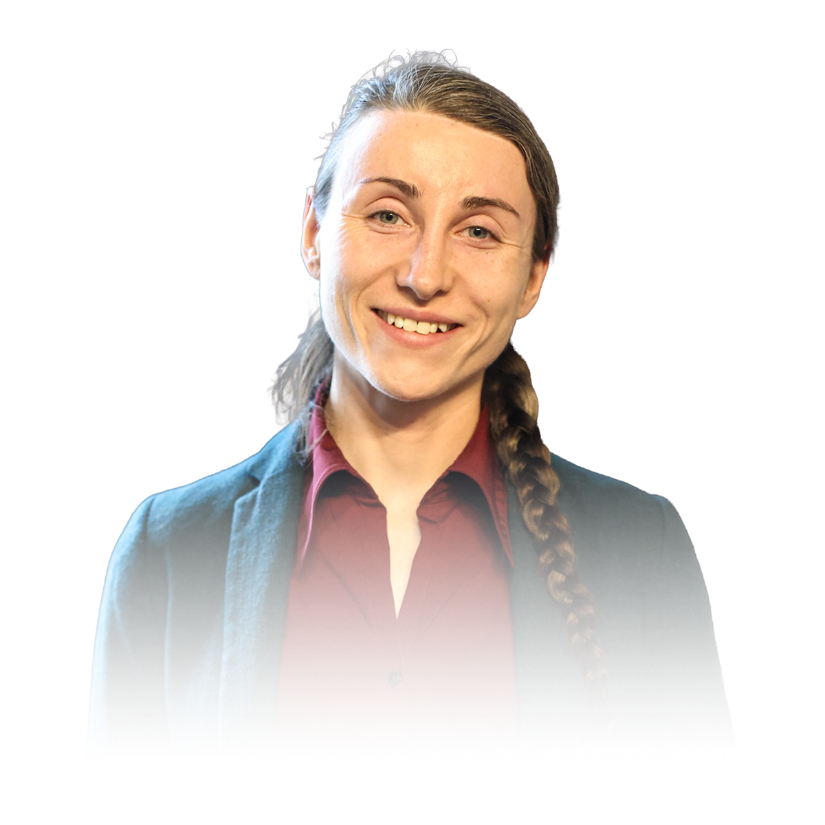 a portrait of scarlett gillespie smiling warmly and confidently at the camera 