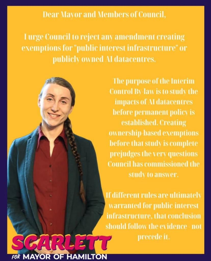 A Message to the Mayor and Council Members Regarding exemptions for the AI Datacentres – July 16, 2026 
